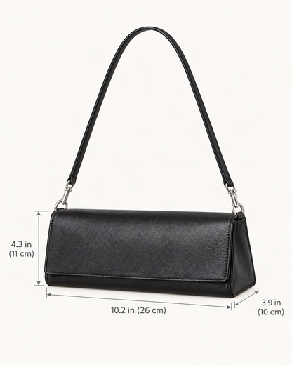 Top-Grain Cowhide Flap Shoulder Bag dimensions diagram, in inches and centimetres