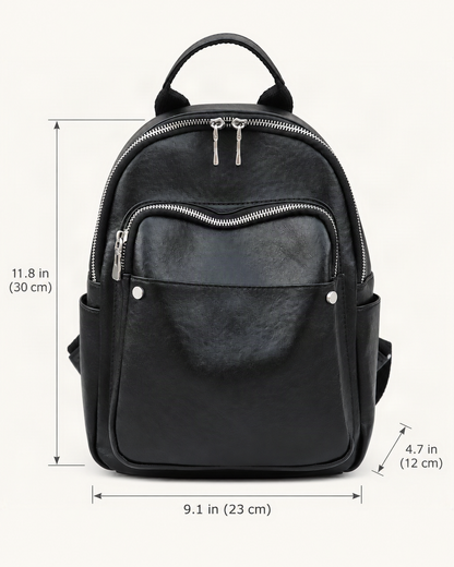Top-Grain Cowhide Small Backpack dimensions diagram, in inches and centimetres