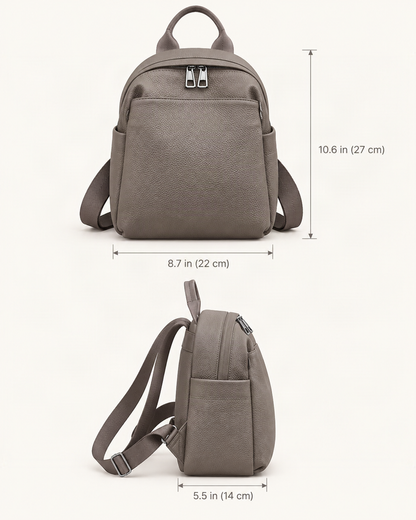 Top-Grain Cowhide Small Backpack – Color Options dimensions diagram, in inches and centimetres
