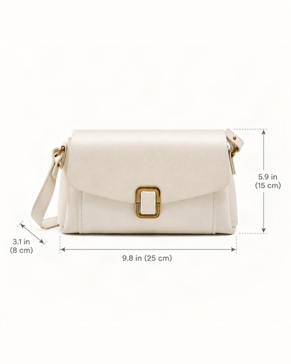 Cowhide Leather Small Crossbody Bag with Adjustable Strap dimensions diagram, in inches and centimetres