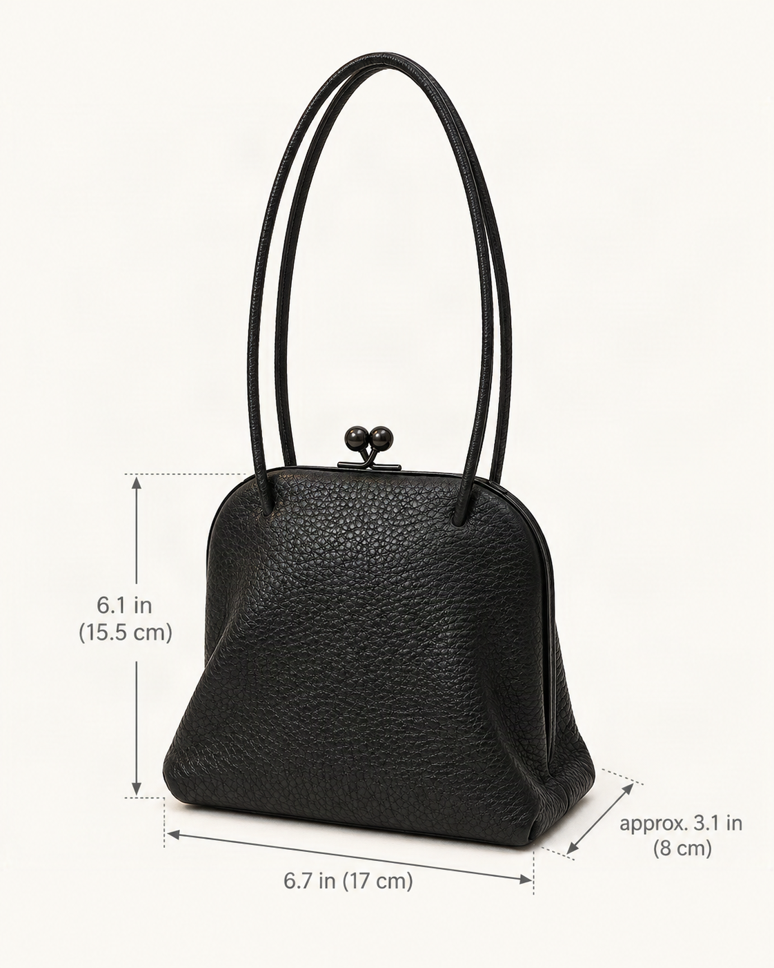Leather Mini Shoulder Bag dimensions diagram, in inches and centimetres