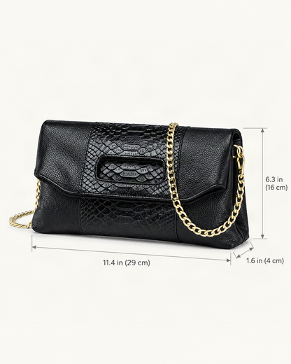 Top-Grain Cowhide Envelope Clutch dimensions diagram, in inches and centimetres