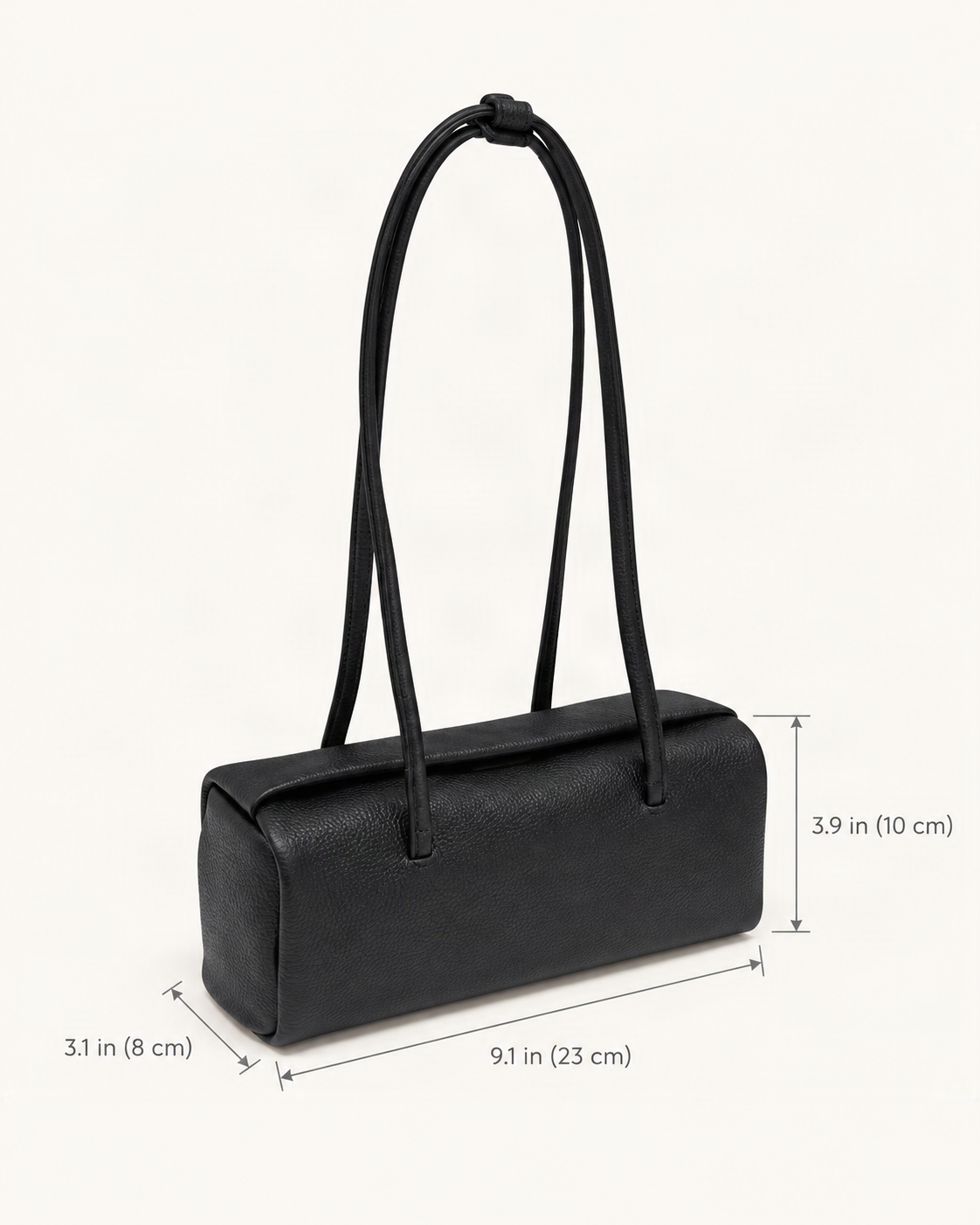 Top-Grain Cowhide Pillow Shoulder Bag dimensions diagram, in inches and centimetres