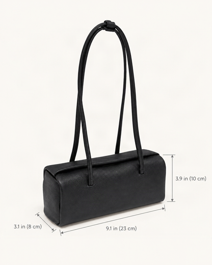 Top-Grain Cowhide Pillow Shoulder Bag dimensions diagram, in inches and centimetres