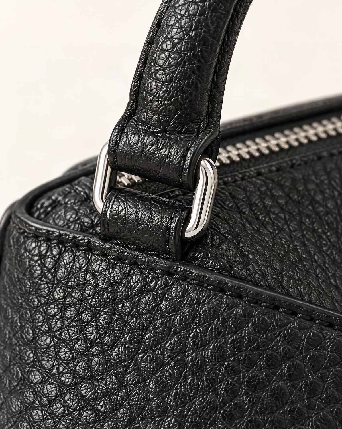 Pebbled Cowhide Micro Crossbody Bag hardware and pebbled cowhide detail, close up