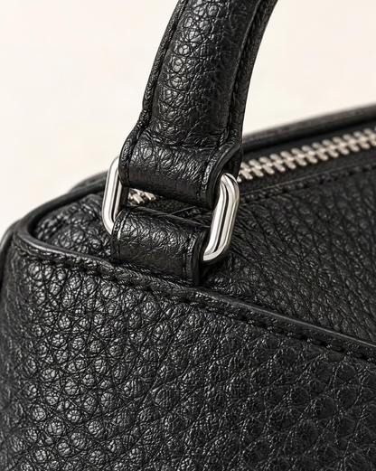 Pebbled Cowhide Micro Crossbody Bag hardware and pebbled cowhide detail, close up