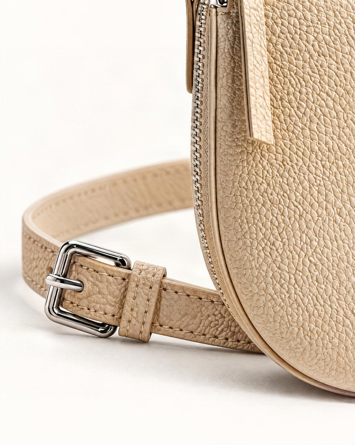 Cowhide Leather Mini Crossbody Phone Bag hardware and cowhide detail, close up