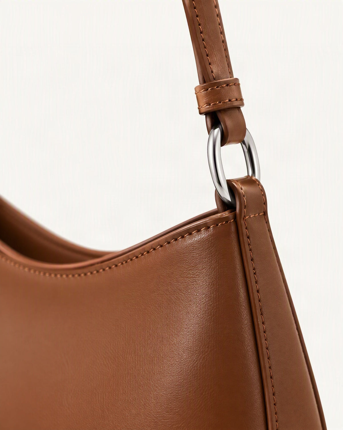 Cowhide Leather Underarm Shoulder Bag hardware and cowhide detail, close up