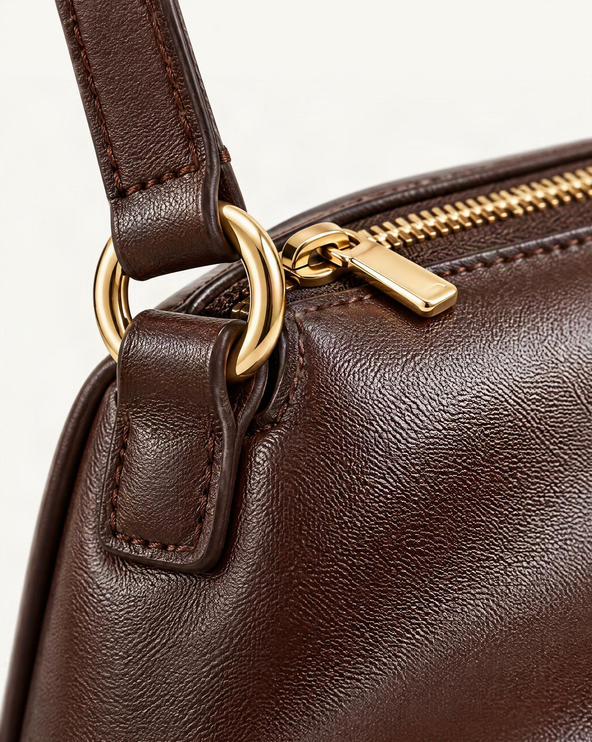 Cowhide Leather Small Crossbody Bag with Adjustable Strap hardware and cowhide detail, close up