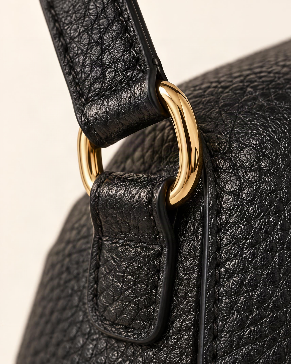Cowhide Leather Micro Crossbody Phone Bag hardware and cowhide detail, close up