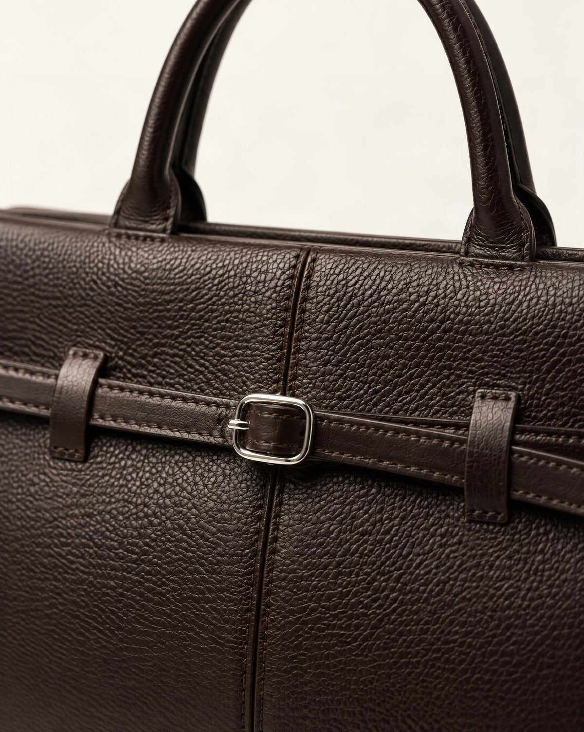 Cowhide Leather Small Tote Bag with Adjustable Strap hardware and cowhide detail, close up