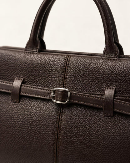 Cowhide Leather Small Tote Bag with Adjustable Strap hardware and cowhide detail, close up