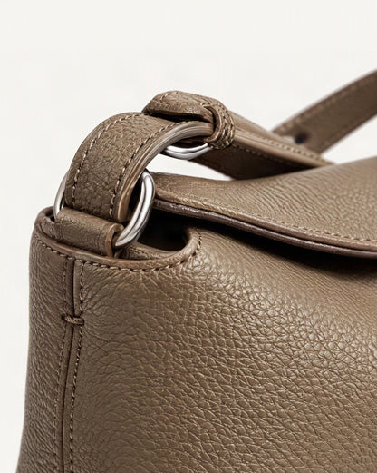 Cowhide Leather Mini Crossbody Bag – Color Options hardware and cowhide detail, close up