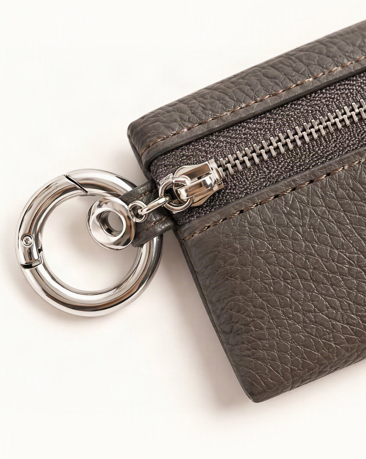 Cowhide Leather Key Chain Coin Pouch hardware and cowhide detail, close up