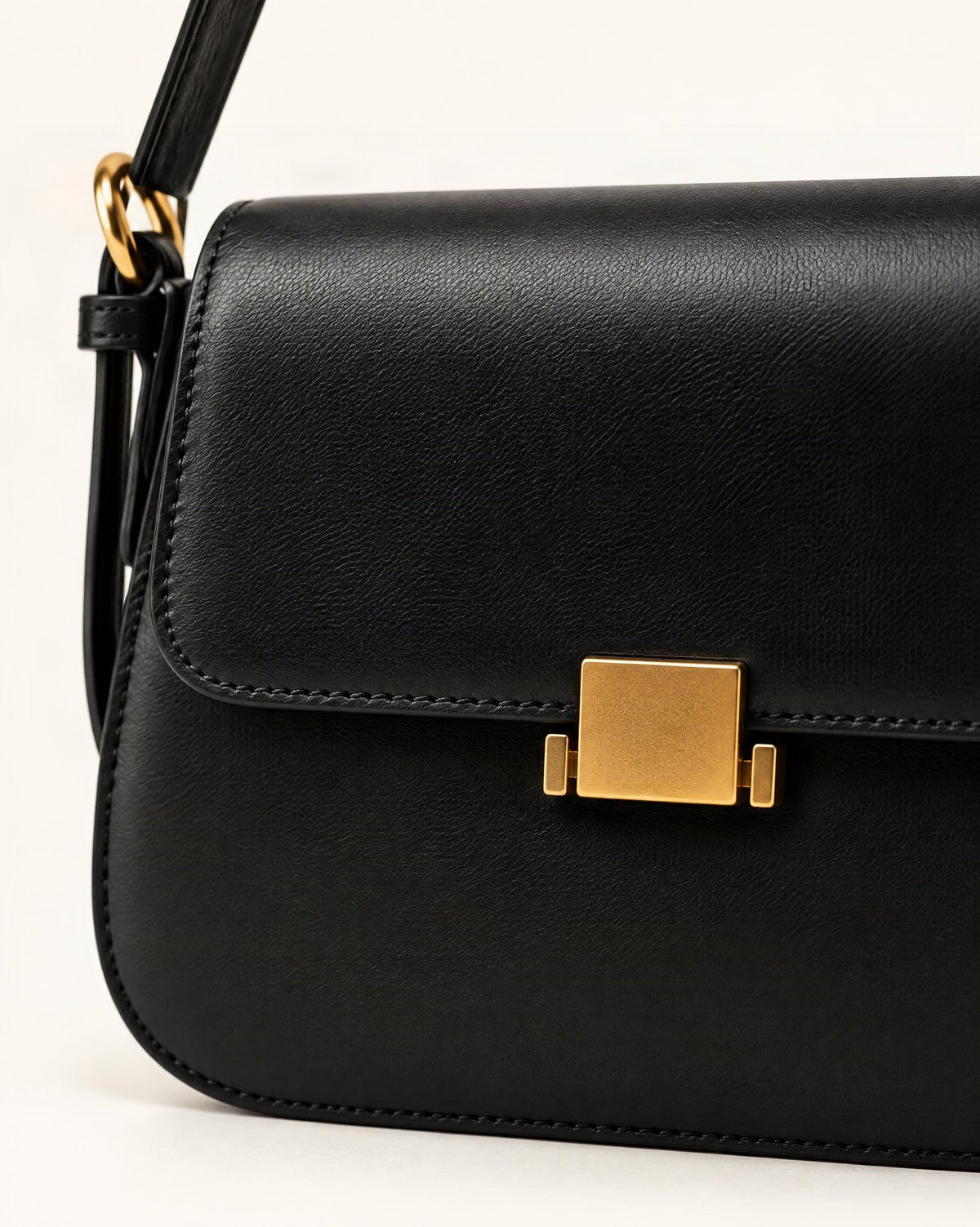 Cowhide Leather Small Shoulder Bag hardware and cowhide detail, close up