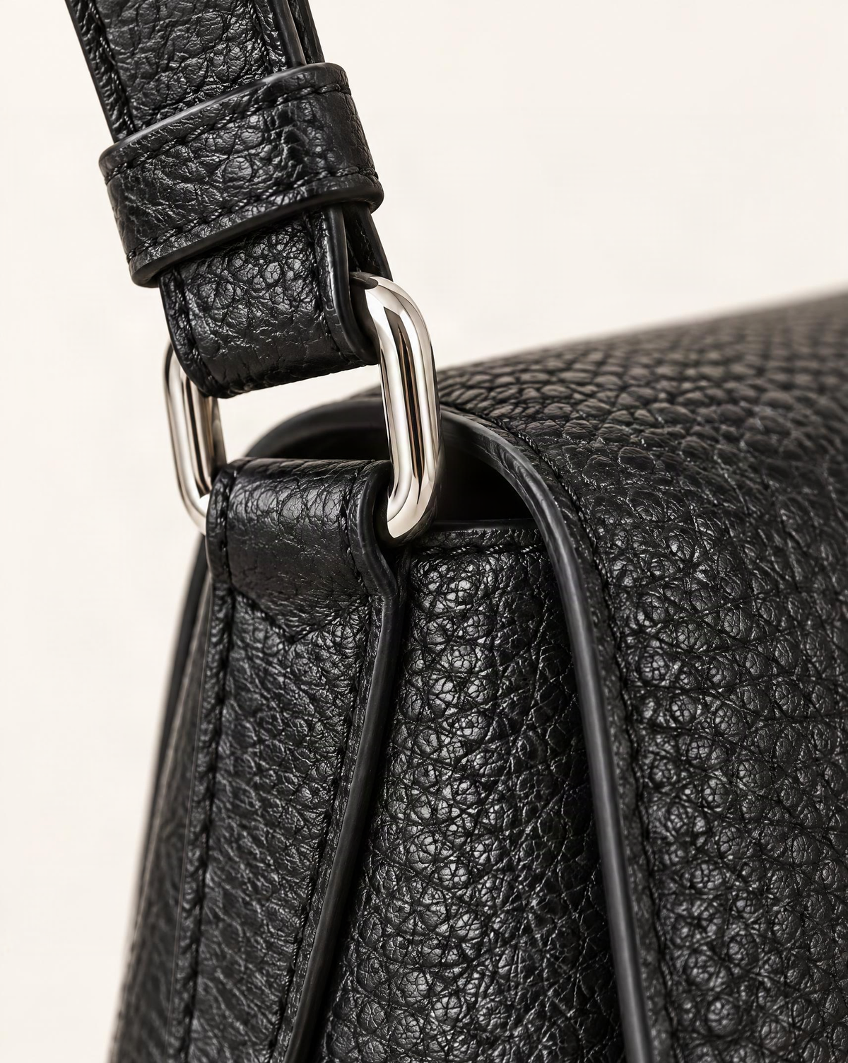 Pebbled Cowhide Micro Crossbody Phone Bag hardware and pebbled cowhide detail, close up