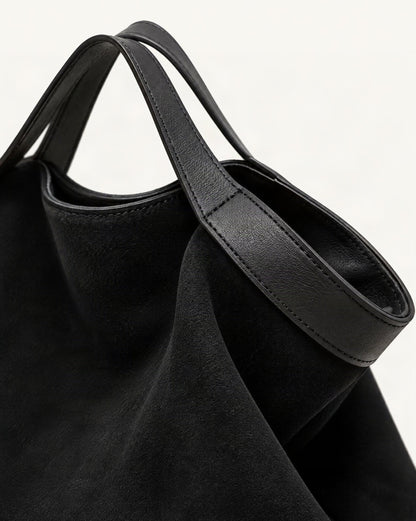 Cowhide Nubuck Leather Crossbody Tote Bag hardware and nubuck cowhide detail, close up