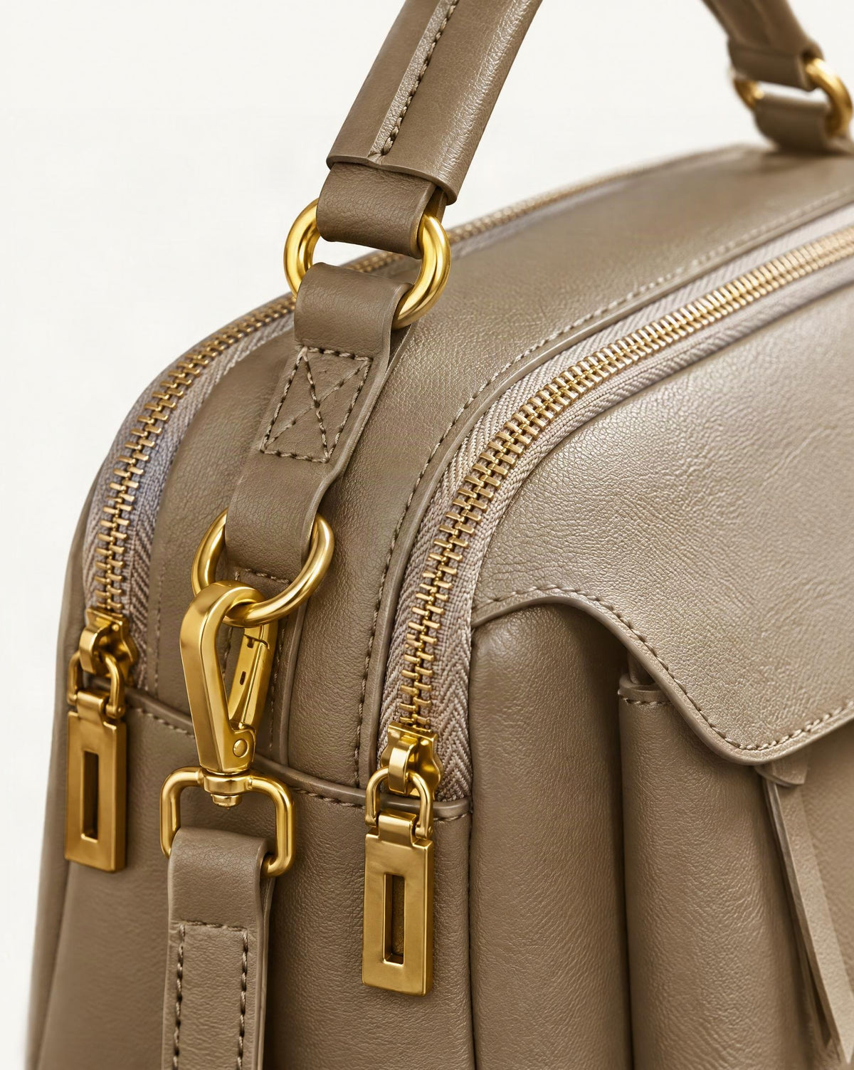 Top-Grain Cowhide Boston Crossbody Bag hardware and cowhide detail, close up