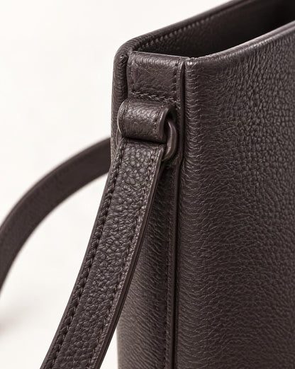Top-Grain Cowhide Mini Bucket Crossbody Bag – Color Options hardware and cowhide detail, close up