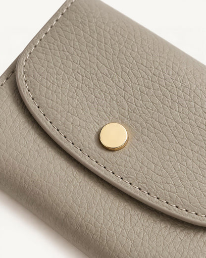 Cowhide Mini Coin Purse Wallet with RFID Card Slots hardware and cowhide detail, close up