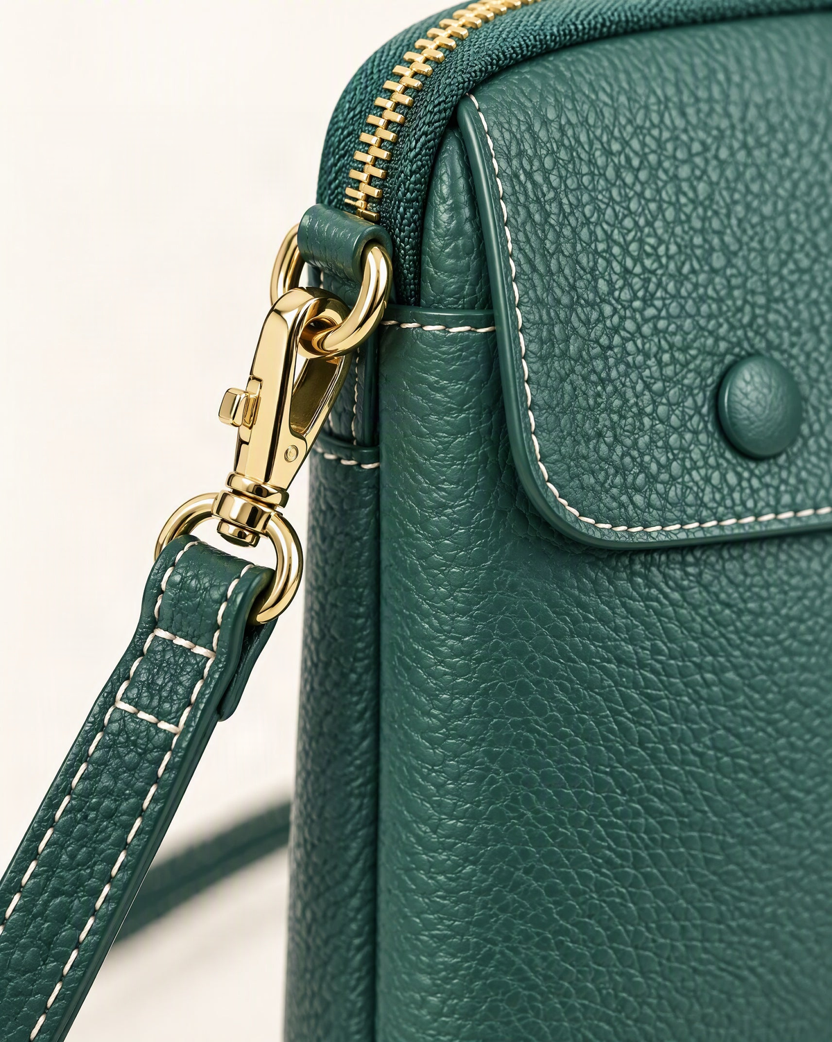 Top-Grain Cowhide Leather Micro Crossbody Phone Bag hardware and cowhide detail, close up