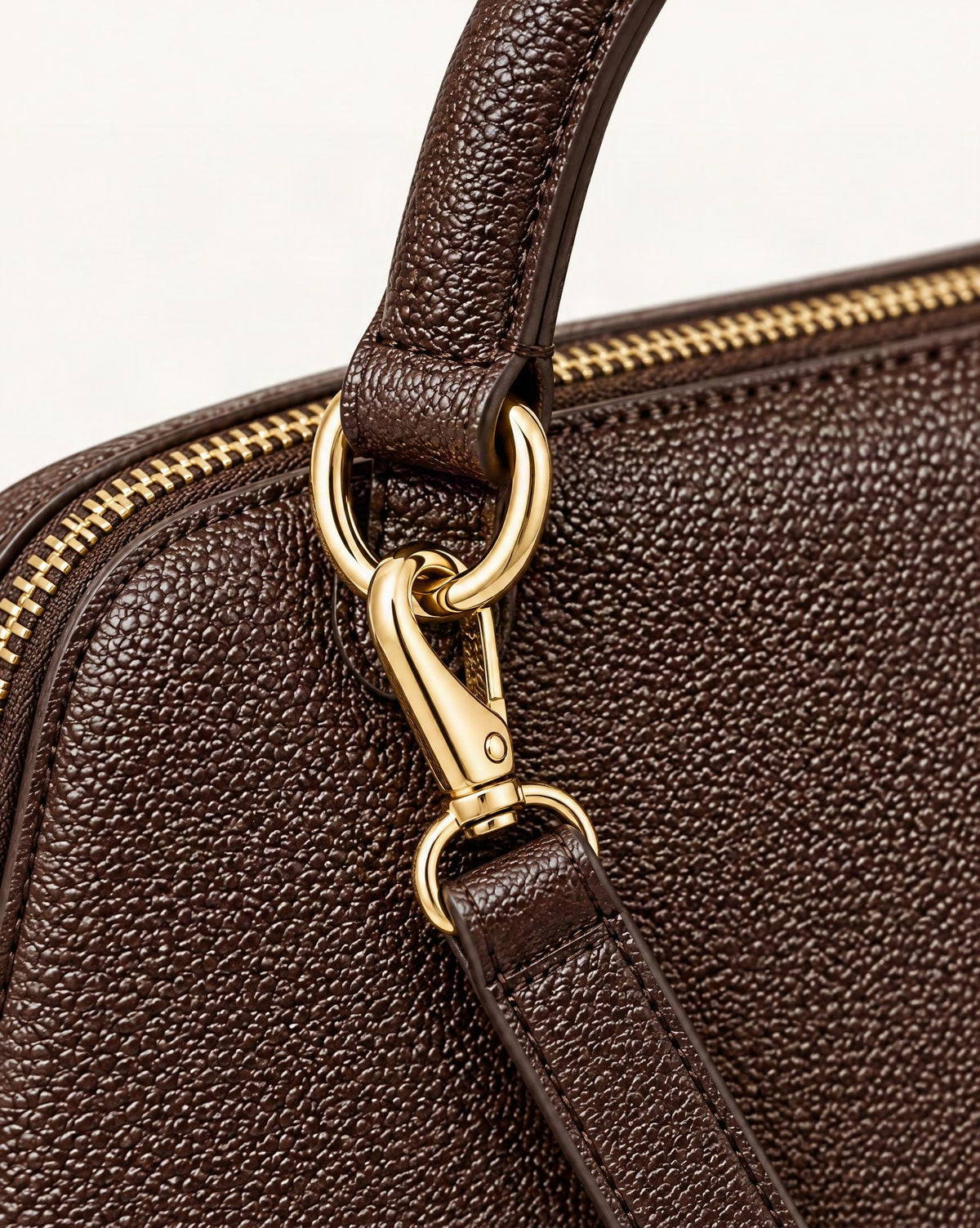 Cowhide Leather Small Boston Bag Top Handle Crossbody hardware and smooth cowhide detail, close up