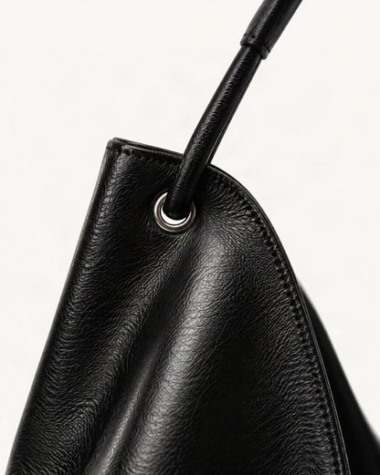 Cowhide Leather Small Hobo Shoulder Bag hardware and cowhide detail, close up