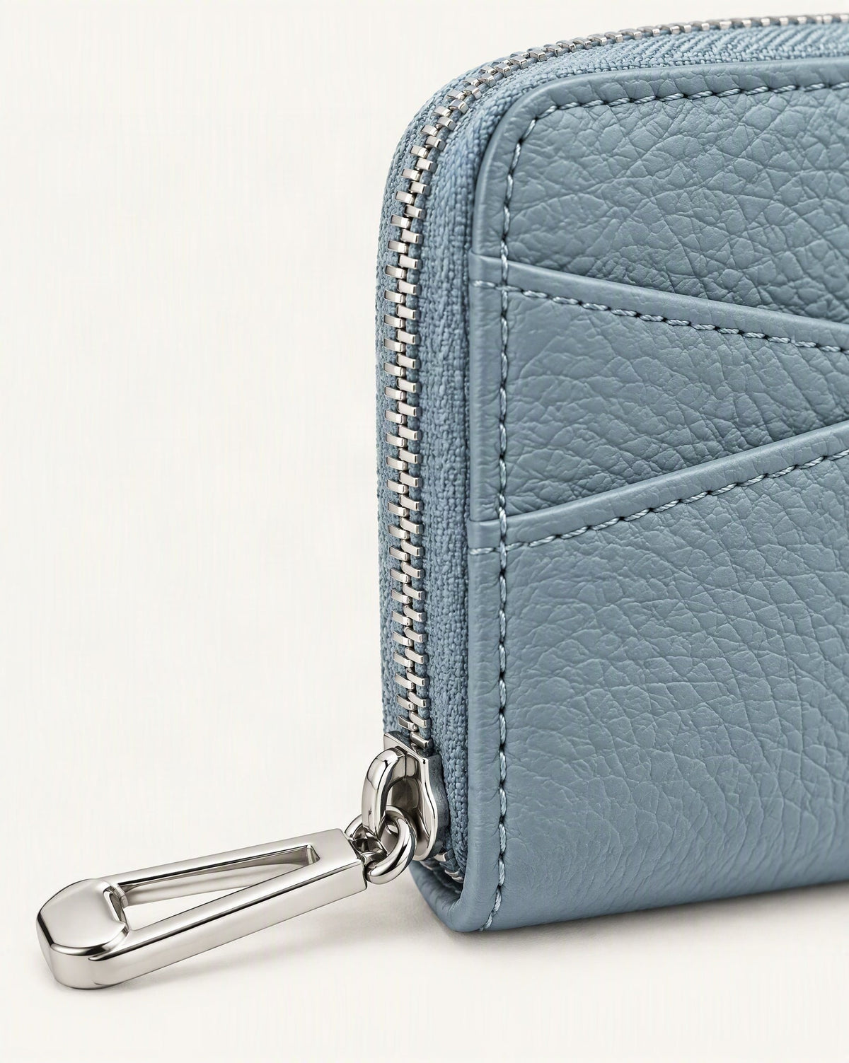 Genuine Leather Coin Purse with RFID Blocking Card Slots hardware and cowhide detail, close up