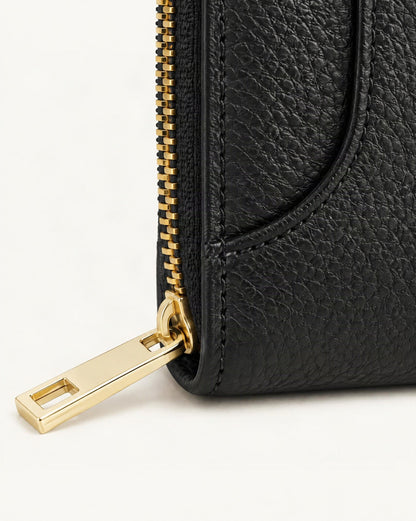 RFID-Blocking Pebbled Cowhide Wallet & Key Holder hardware and cowhide detail, close up