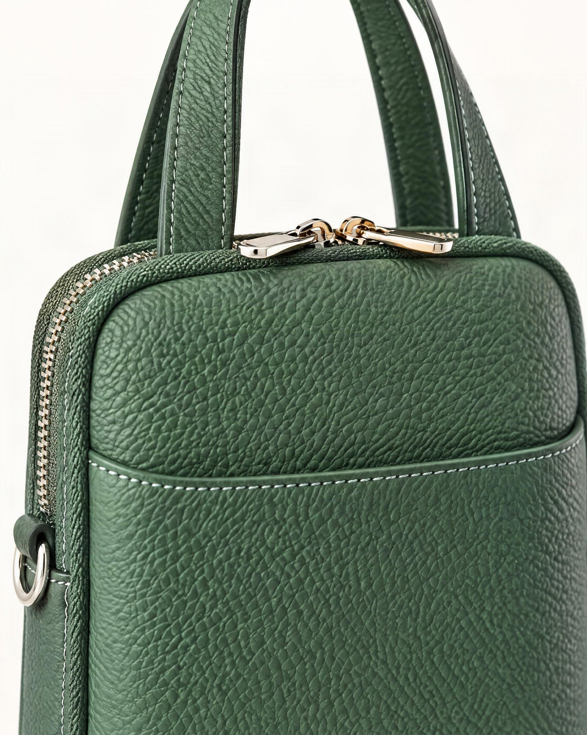 Cowhide Leather Vertical Phone Crossbody Bag – Color Options hardware and cowhide detail, close up