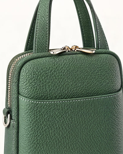 Cowhide Leather Vertical Phone Crossbody Bag – Color Options hardware and cowhide detail, close up