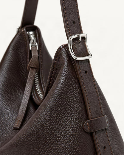 Leather Small Plus Shoulder Bag hardware and pebbled cowhide detail, close up