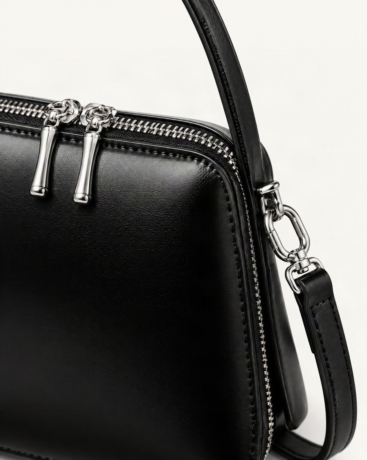 Cowhide Leather Small Crossbody Bag – Color Options hardware and smooth cowhide detail, close up