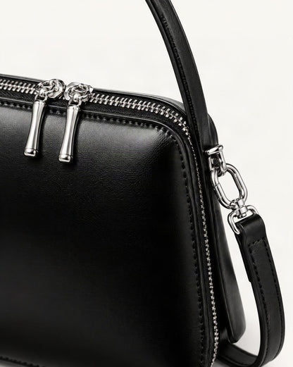 Cowhide Leather Small Crossbody Bag – Color Options hardware and smooth cowhide detail, close up