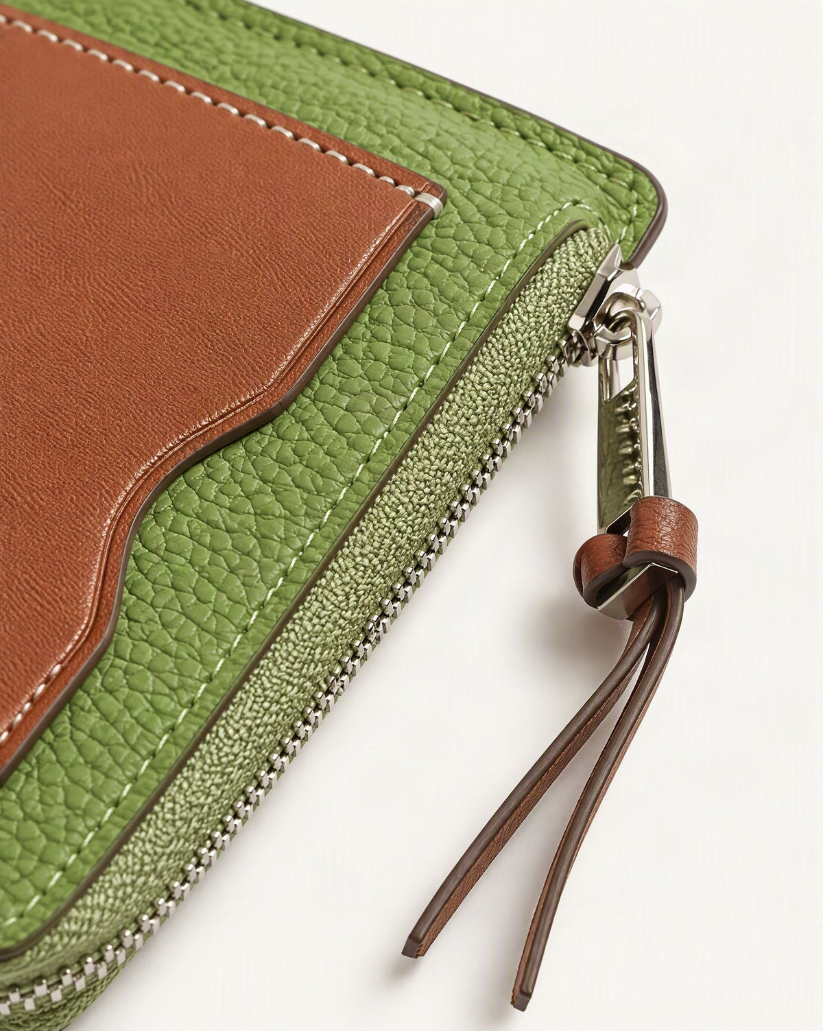 Cowhide Mini Card Holder Wallet w Zip Coin Pocket hardware and cowhide detail, close up