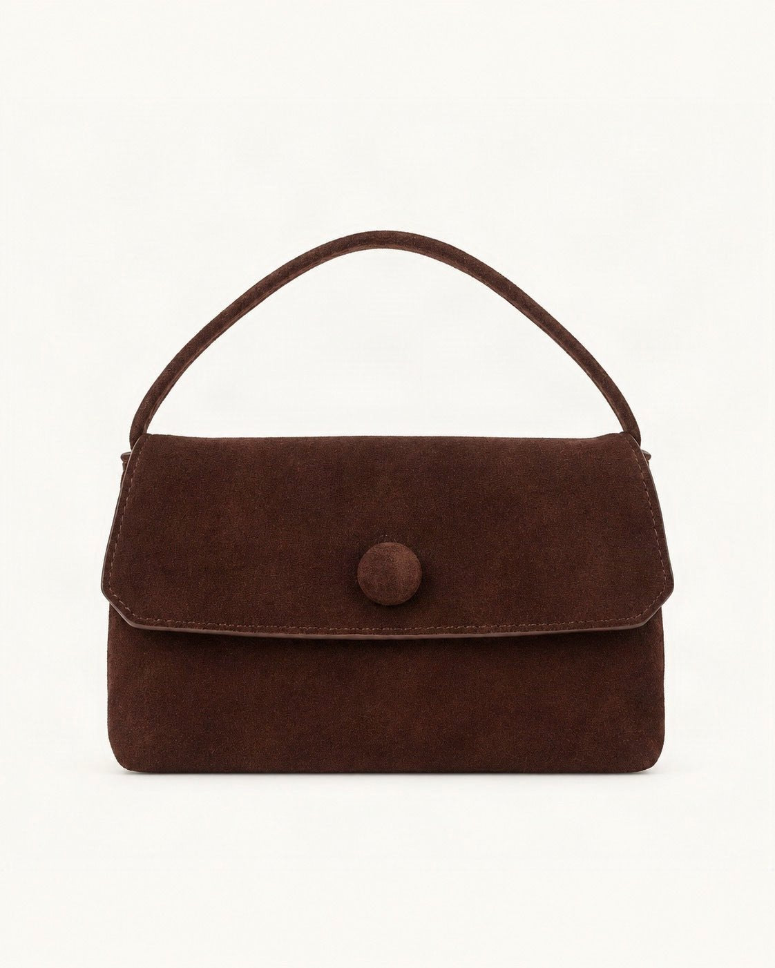 Suede Lambskin Mini Shoulder Bag with Button Flap — straight-on front view on a warm white background