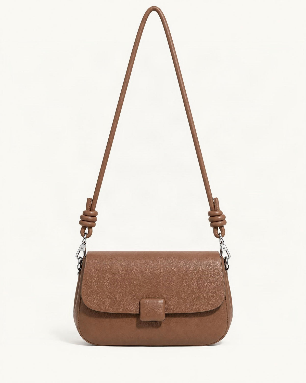 Cowhide Leather Mini Crossbody Bag — straight-on front view on a warm white background