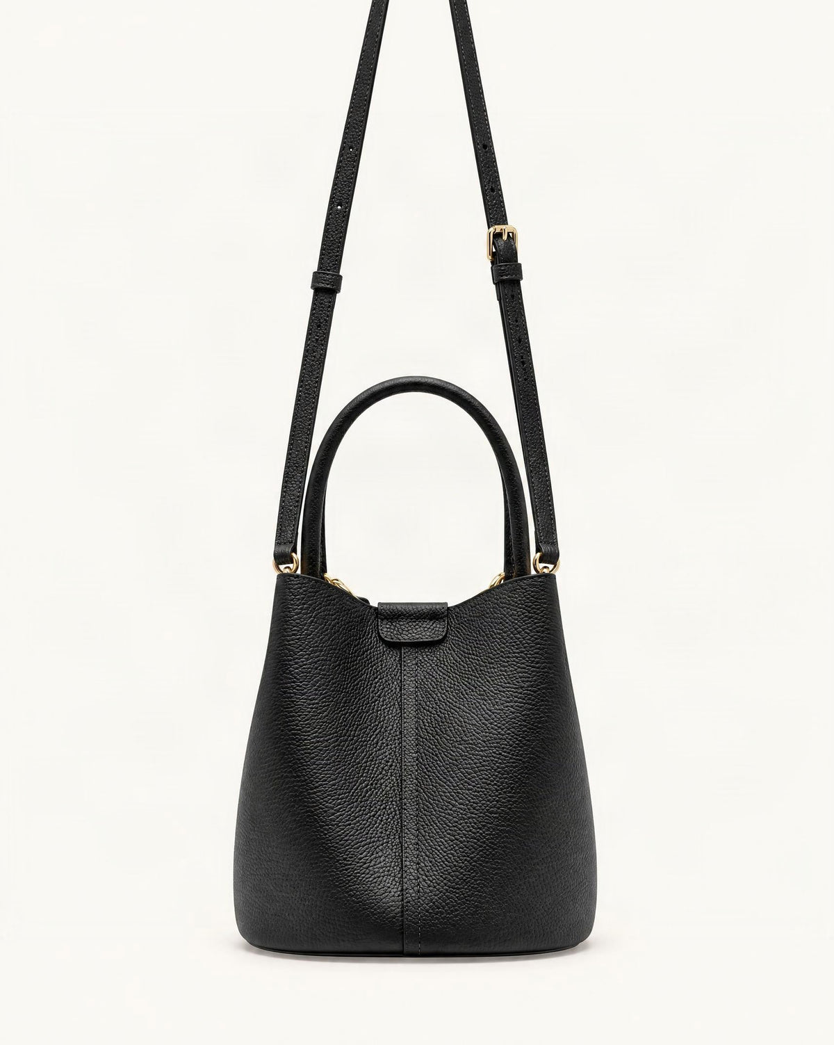 Top-Grain Cowhide Mini Bucket Bag — straight-on front view on a warm white background