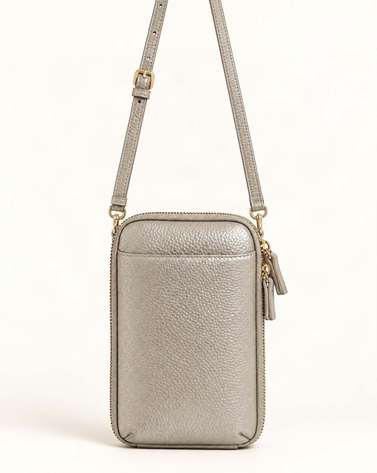 Cowhide Leather Phone Crossbody with Card Slots — straight-on front view on a warm white background