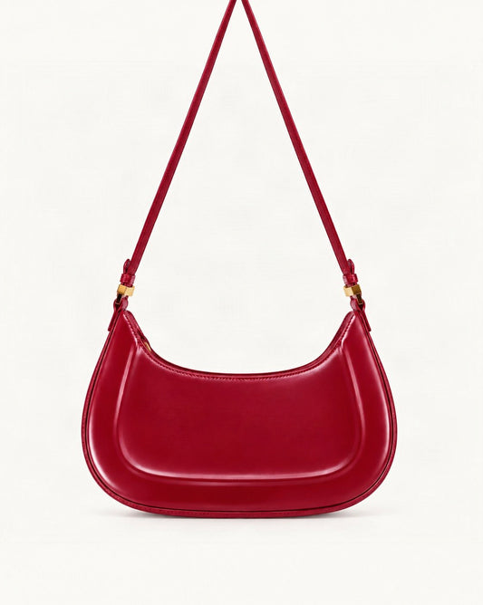 Cowhide Leather Shoulder Bag, Underarm Crossbody — straight-on front view on a warm white background