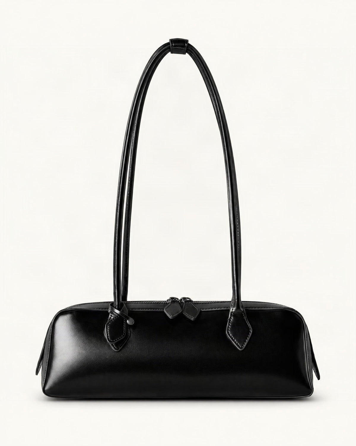 Cowhide Leather Small Plus Shoulder Baguette Bag — straight-on front view on a warm white background