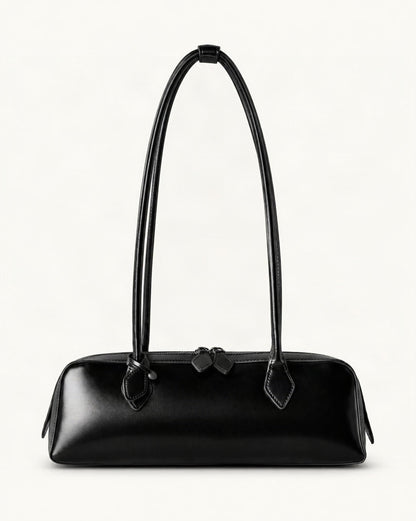 Cowhide Leather Small Plus Shoulder Baguette Bag — straight-on front view on a warm white background