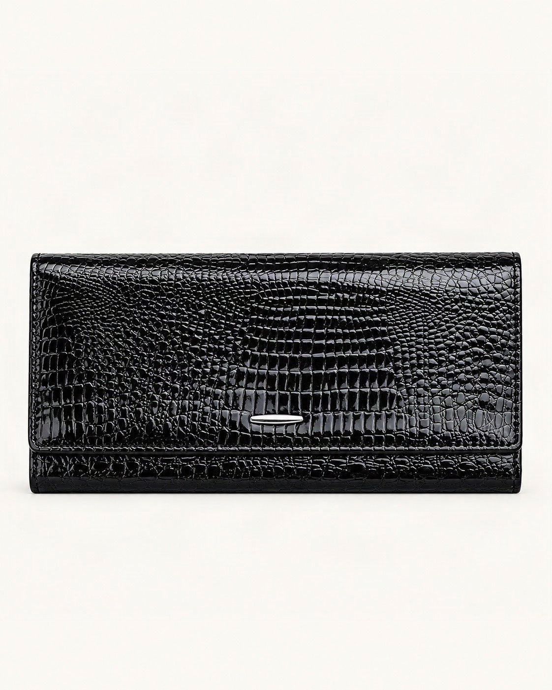 Top-Grain Cowhide Clutch Wallet — straight-on front view on a warm white background