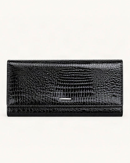 Top-Grain Cowhide Clutch Wallet — straight-on front view on a warm white background