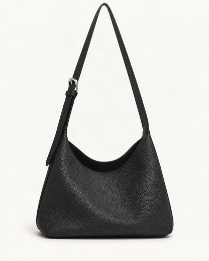 Pebbled Cowhide Small Plus Shoulder Hobo Bag — straight-on front view on a warm white background
