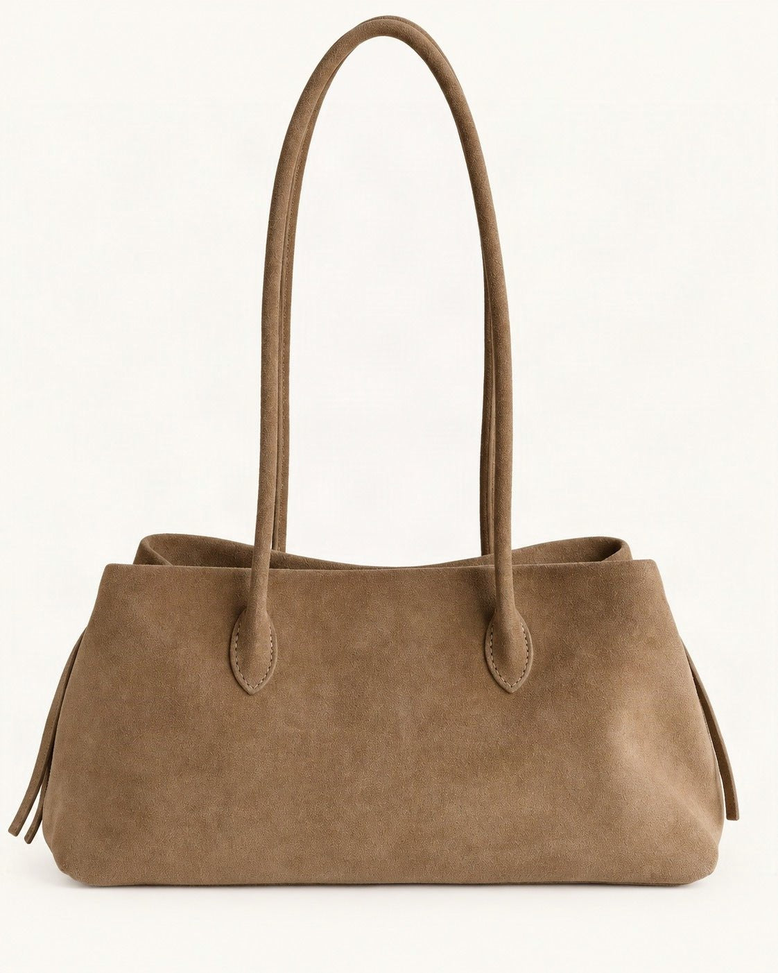 Top-Grain Nubuck Cowhide Shoulder Tote — straight-on front view on a warm white background