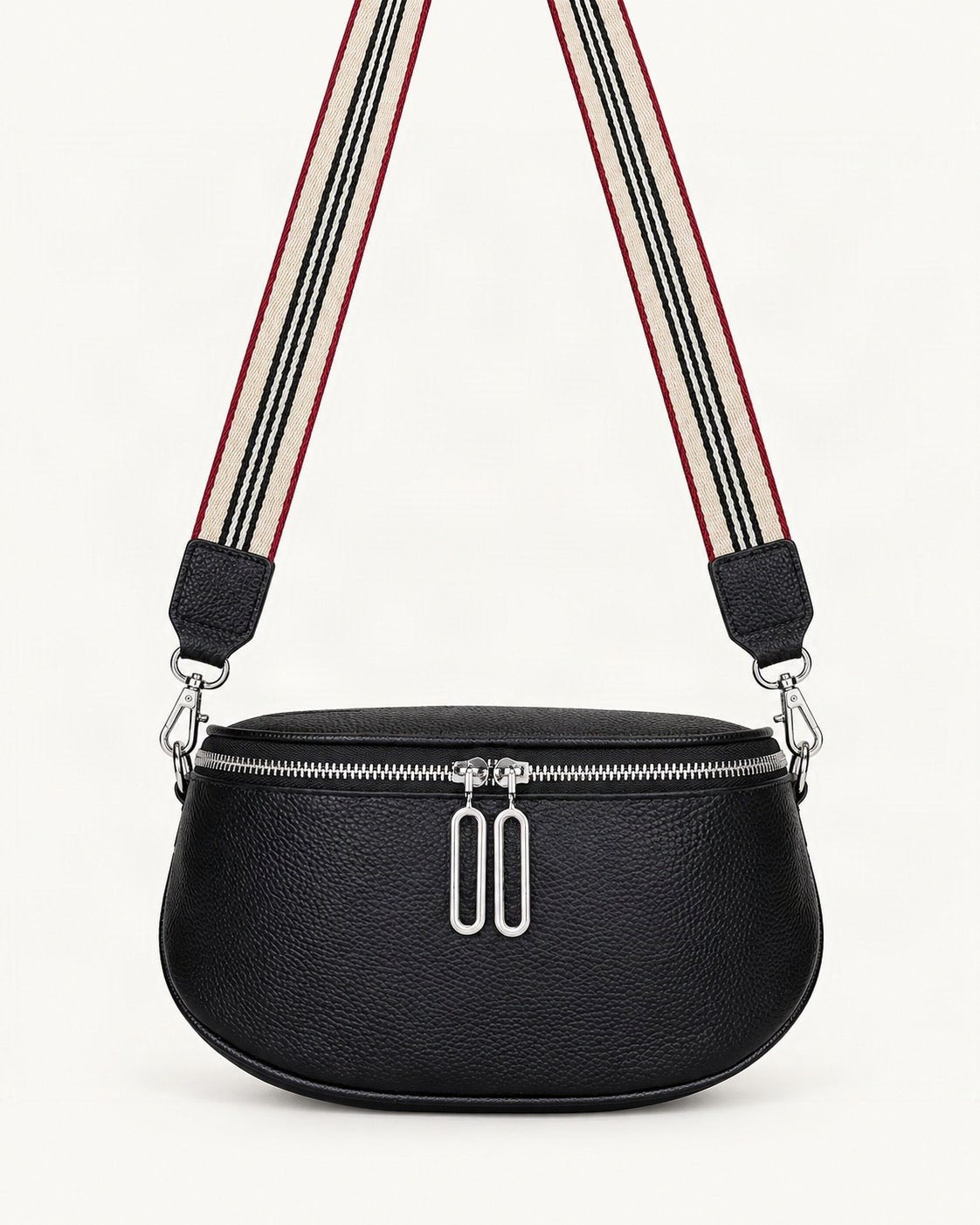 Cowhide Mini Crossbody Bag — straight-on front view on a warm white background
