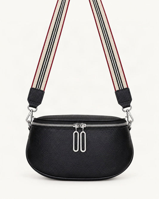Cowhide Mini Crossbody Bag — straight-on front view on a warm white background