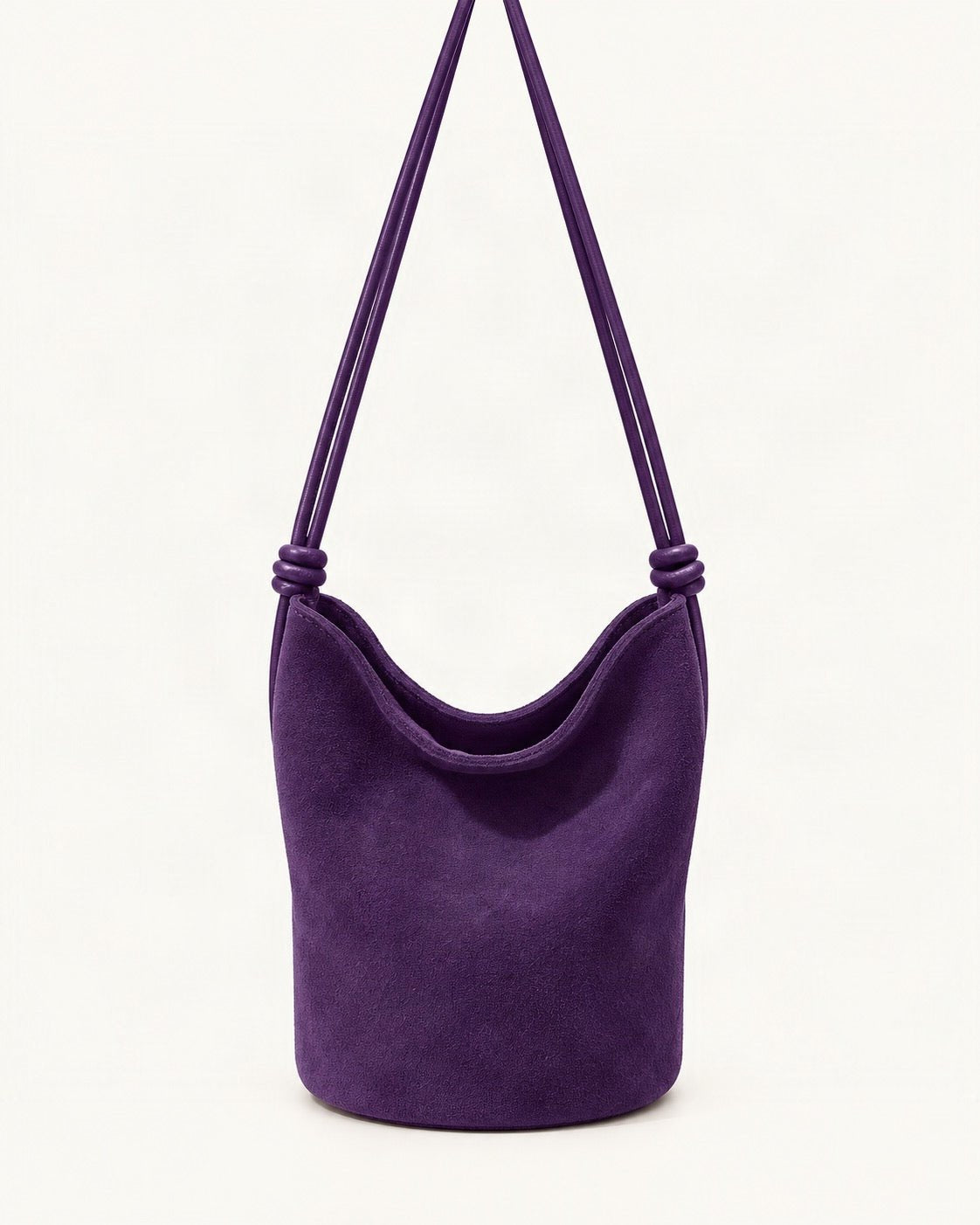 Nubuck Cowhide Mini Bucket Shoulder Bag — straight-on front view on a warm white background