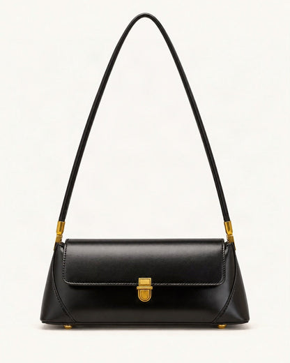 Cowhide Leather Small Plus Baguette Shoulder Bag — straight-on front view on a warm white background